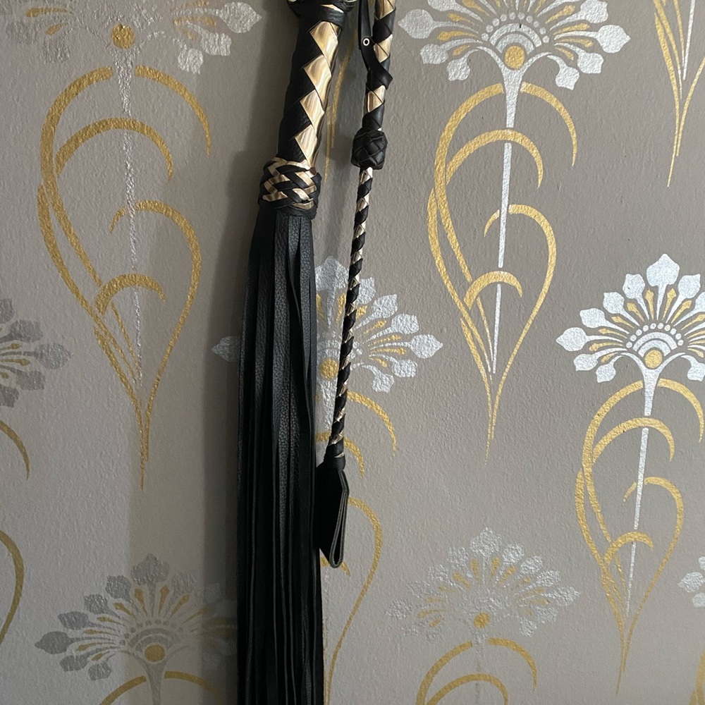 Black and Gold Braided Whip and Riding Crop BDSM